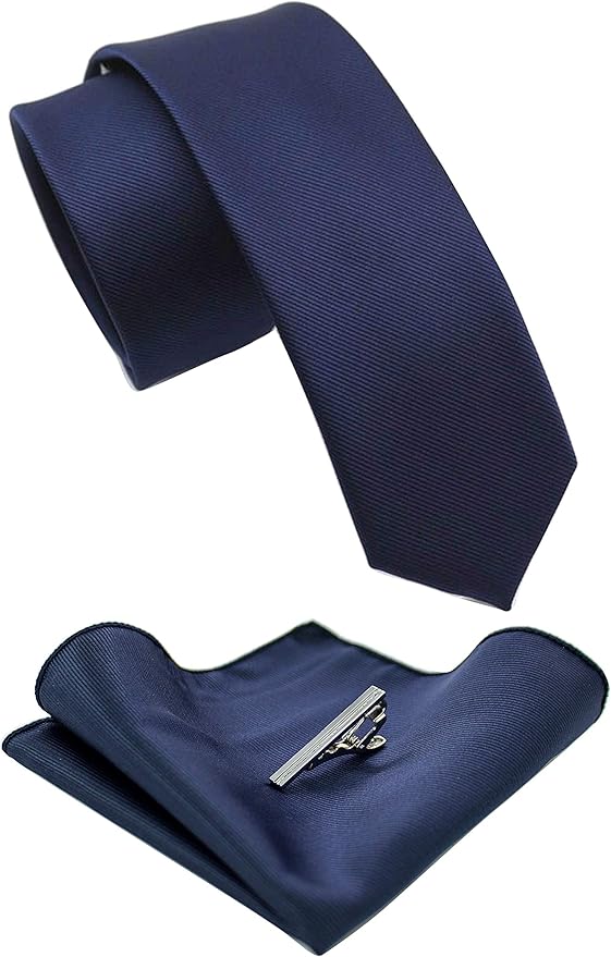 JEMYGINS 2.4" Solid Color Skinny Tie and Pocket Square with Tie Clip Sets for Men (6cm)