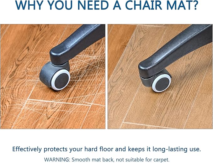 Chair Mat for Hardwood Floor, 48" x 36" Clear Desk Chair Mats, Easy Glide Plastic Mat for Under Office Chair, Rectangle