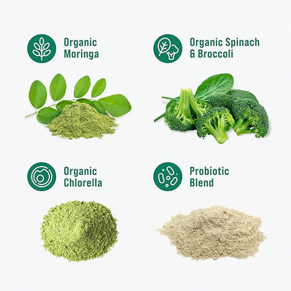 Nello Supergreens Premium Superfood Greens Drink Mix w/Chlorella, Moringa, Spinach & Broccoli + Digestive Enzymes & Probiotic Blend -Nutrient-Packed Powder Wellness (Orange 20 SRV, Travel Pack)