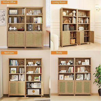 Bookshelf, 71" Tall Bookcase with Doors, 5 Tier Wooden Bookshelf Open Shelf Bookcase, Modern Farmhouse Bookshelves for Office, Library, Living Room (Set of 2)
