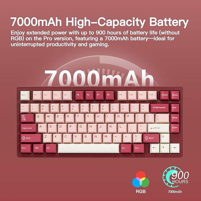 KEEBMONKEY WOBKEY Rainy 75 CNC Aluminum HMX/JWK/Cocoa Switches Triple-Mode Connectivity Mechanical Keyboard with Superior Acoustics, RGB/FR4/Silver SUS304/7000mAh/Cocoa Switch (Pro - Red Velvet)