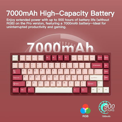 KEEBMONKEY WOBKEY Rainy 75 CNC Aluminum HMX/JWK/Cocoa Switches Triple-Mode Connectivity Mechanical Keyboard with Superior Acoustics, RGB/FR4/Silver SUS304/7000mAh/Cocoa Switch (Pro - Red Velvet)