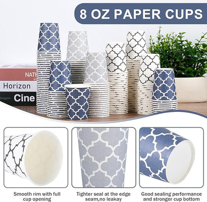 300 Pack Paper Cups 8 oz, Disposable Coffee Cups 8 OZ Colourful Hot/Cold Beverage Drinking Cups for Office Party Home Picnic
