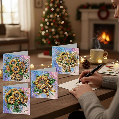 jinglinhh 12pcs Sunflower Basket Diamond Art Painting Greeting Cards with Envelopes, DIY Card Making Kits for Adults, Diamond Art Christmas Cards for Birthday Holiday Postcards Craft Gifts