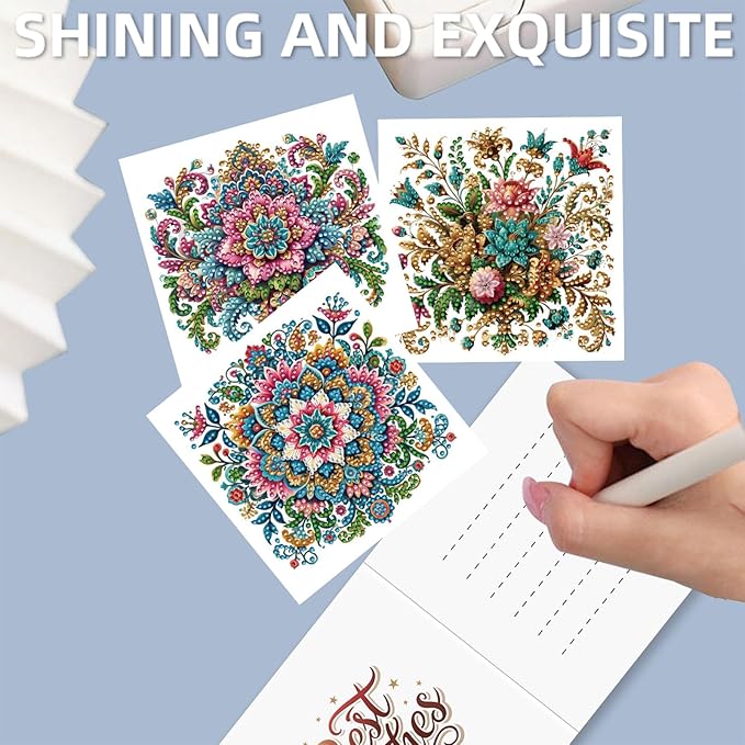 jinglinhh 12pcs Mandala Diamond Art Painting Greeting Cards with Envelopes, DIY Card Making Kits for Adults, Diamond Art Christmas Cards for Birthday Holiday Postcards Craft Gifts