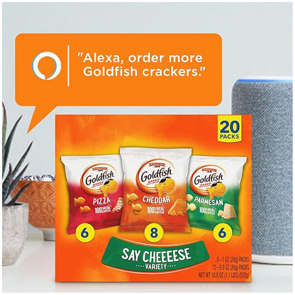 Goldfish Crackers Say Cheeeese Variety Pack with Cheddar, Pizza and Parmesan, Snack Packs, 20 Ct (Pack of 2)
