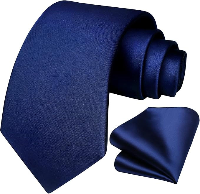 HISDERN Mens Solid Color Ties Formal Satin Necktie and Pocket Square Set Classic Wedding Business Tie & Handkerchief