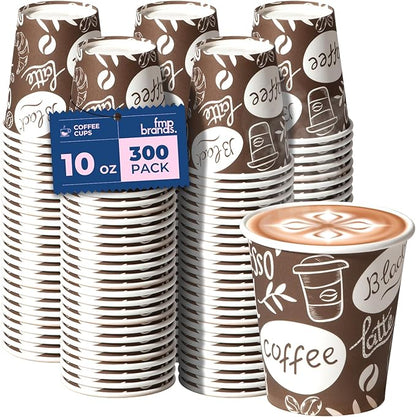 Fit Meal Prep 10 oz Coffee Cups 300 Count, Leak-Proof Hot Cup, Disposable Paper Coffee Cup Bulk for Hot/Cold Beverage, Durable Thickened Paper Cups for Party, Office, Bussines, Home, Bistros