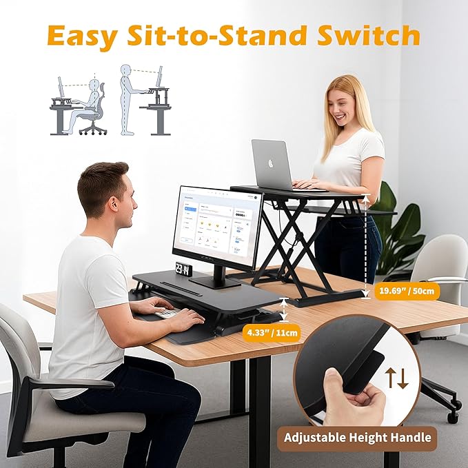 Standing Desk Converter, Height Adjustable Sit Stand Riser with Keyboard Tray for Home Office,Stand Up Desk Riser, 31.5"，28.6lbs Weight Capacity, Black
