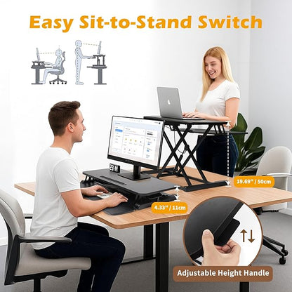 Standing Desk Converter, Height Adjustable Sit Stand Riser with Keyboard Tray for Home Office,Stand Up Desk Riser, 31.5"，28.6lbs Weight Capacity, Black