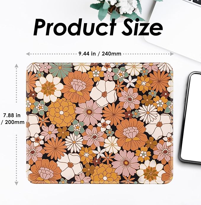 Square Mouse Pad with Stitched Edge, Premium Mousepad Washable Cloth. Computer Mouse Pad with Non-Slip Rubber Base, Mouse Pads for Computers Laptop Mouse 9.25x7.75x0.12 inch-Autumn Daisy-2 Pack