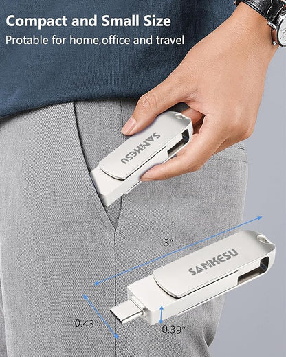 256GB USB C Flash Drive 3.1,Read Speed Up to 150MB/s, USB A and Type C OTG USB Thumb Drive, Dual Memory Sticks Compatible with Android Phones/PC/Laptop/Macs(Silver)
