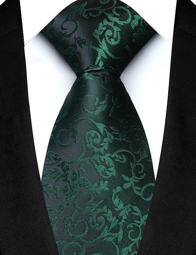 JEMYGINS Mens Floral Tie and Lapel Pin Necktie Pocket Square and Tie Clip with Sets for Business Casual 4PCS