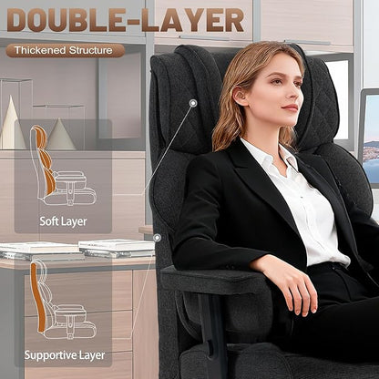 Vonesse Big and Tall Office Chair, Computer Chair with Soft Adjustable Armrests, Ergonomic Gaming Chair with Breathable Linen Design, Executive Chairs with Footrest (Linen Fabric,Black)