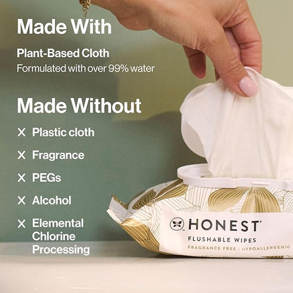 The Honest Company Hypoallergenic Flushable Wipes for Sensitive Skin, Gilded Wings, 126 Count