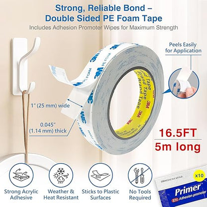 Double-Sided Removable Tape – 1" x 16.5 FT Heavy Duty PE Foam Mounting Tape with Adhesion Promoters – Wall-Safe Waterproof Damage-Free for Posters, Picture Hanging & Painted Walls