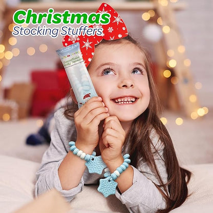 4E's Novelty Christmas Candy Bracelets - 30-Pack Snowflake Stretchable Bulk Candies Individually Wrapped, Fun Christmas Stocking Stuffers & Party Favor Candy for Kids, Blue & White Candies Bracelet