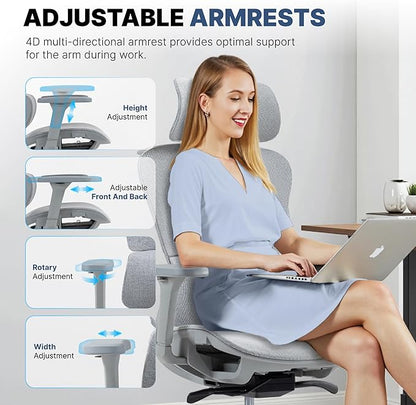 Mesh Ergonomic Office Chair with 4D Armrests,High Back Mesh Gaming Chair with Lumbar Support,Adjustable Seat Depth,2D Headrest for Big & Tall