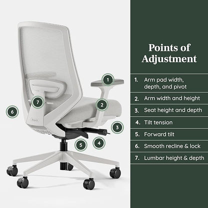 Branch Ergonomic Chair Pro - Mesh Office Chair with 14 Points of Adjustment - Height, Depth & Tilt Adjustable - 5D Armrests - Forward Tilt, Smooth Recline, and Lumbar Support - Mineral