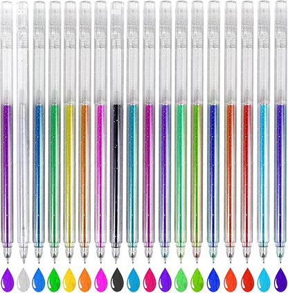 Sparkle Glitter Gel Pens 18 Colors, Metallic Glitter Gel Pen Set, 1mm Fine Point, Click-off Cap Gel Pens for Journaling Art Projects, Kids Adults Coloring Supplies, Highlightings