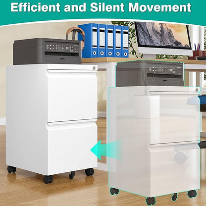 SISESOL Assembled 2 Drawer File Cabinet on Wheels,Metal Filing Cabinet with Lock,White Rolling File Cabinets,Under Desk Office Cabinets for Home Office,Fit A4/Letter/Legal,Pre-Assembled Except Caster