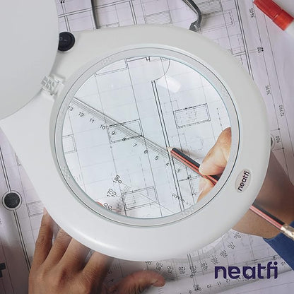 Neatfi Elite XL HD Super LED Magnifying Lamp with Clamp – 7” Glass Lens, 6500K Daylight, Glare-Free, Adjustable Arm, Lamp for Reading, Sewing, Crafting (7 Inch Lens, White)