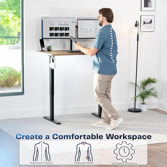 VIVO Electric 48 x 30 in Standing Desk, Memory Height Adjustment, 1B Series, One-Piece Reclaimed Wood Top, Black Frame, DESK-KIT-1B5P
