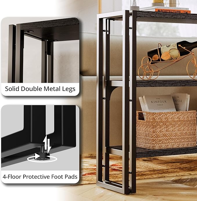 IRONCK Bookshelf Industrial 3 Shelf Bookcase, Wood Storage Shelf with Metal Frame for Living Room, Black