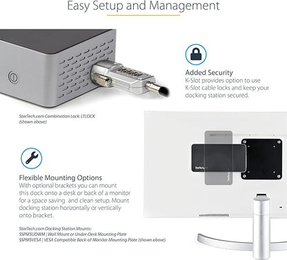 StarTech.com USB-C Quad Monitor Docking Station for MacBook Pro/Air M1 M2 M3 M4 & Windows, Universal 4K 60Hz HDMI DP Dock, Thunderbolt Compatible, 100W Laptop Charging