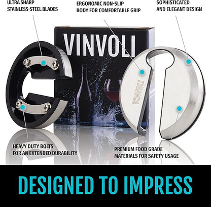 VINVOLI Wine Foil Cutter - Luxury Stainless Steel Wine Foil Cutter Tool - Foil Cutter for Wine Bottles - Wine Cutter Foil Opener Neck Label Remover - Wine Top Seal Cutter - Wine Bottle Foil Cutter