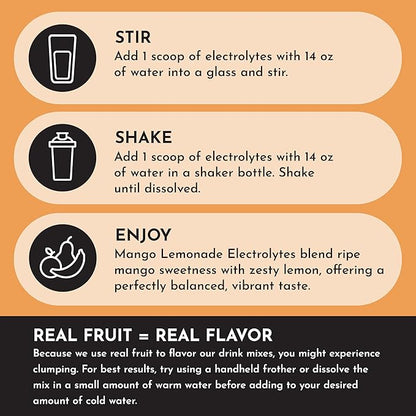 JUST INGREDIENTS Mango Lemonade Electrolyte Drink Mix - Coconut Water, Sea Salt, Trace Minerals - 30 Servings