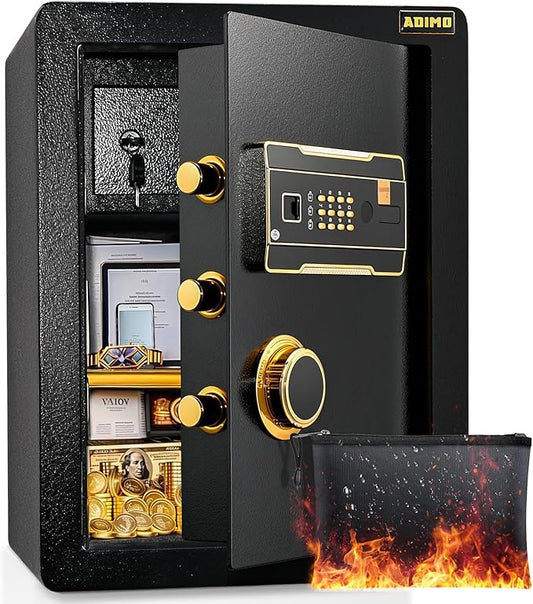 ADIMO Safe, 2.1 Cuft Heavy Duty Steel Home Safe Box with Digital Keypad&Key Lock, Built-In Lockable Cabinet, Hidden Money Box Storage for Document Jewelry w/Fireproof Waterproof Bag Home Office