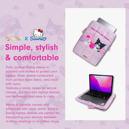 Sonix x Sanrio | Puffy Laptop Sleeve | 15-16 Inch, Quilted Pillow Puffer Laptop Carrying Case, Computer Sleeve | Kuromi & My Melody | Emokyun