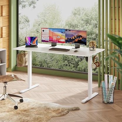 DEVAISE 55 x 28 Inch Whole Piece Standing Desk, Seamless Desktop Electric Standing Desk, Office Computer Desk with Adjustable Height, 3 Preset Memory Sit Stand up Desk for Home, Office (White)