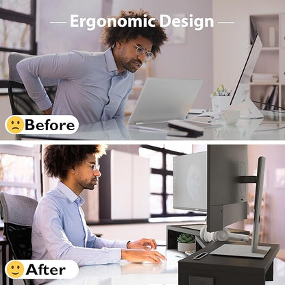 BONTEC Dual Monitor Stand for Desk, Adjustable Length and Angle Monitor Stand Riser with Smartphone Holder, Desk Shelf for Top of Desk, Computer Monitor Stand with Storage, Office Desk Organizer, Black