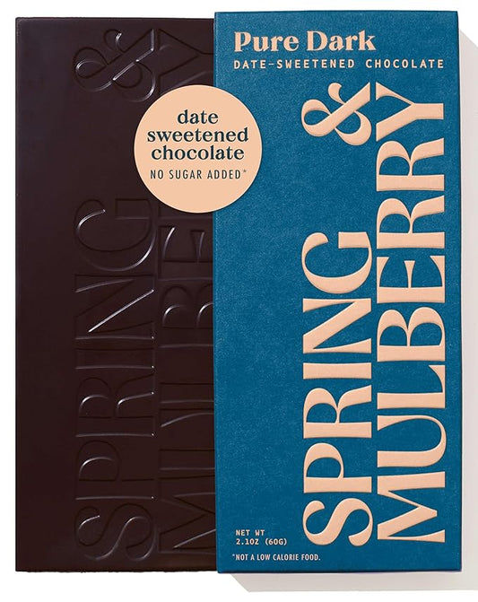 Spring & Mulberry Dark Chocolate Bars – Healthy Chocolate, Date-Sweetened - Pure Dark 12 Pack