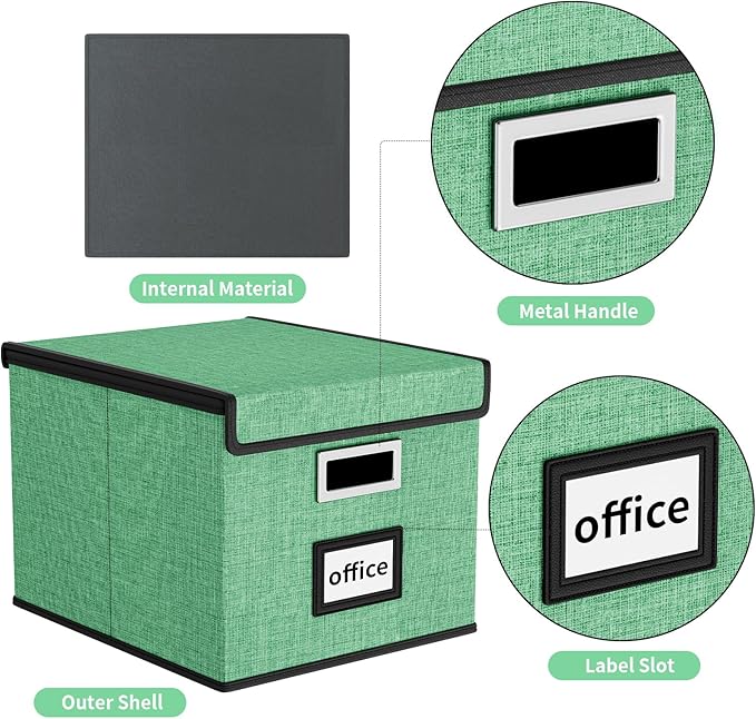 Huolewa Decorative File Organizer Box with Lid, Collapsible File Storage Organizer Boxes with Lids, Linen Hanging Filing&Storage Boxes for Office/Decor/Home, Filing System for File and Folders Storage