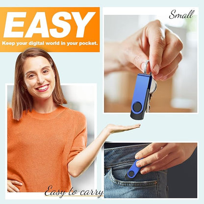 Kepmem Metal Thumb Drive Swivel USB 2.0 Memory Stick Blue Jump Drive Portable 64GB Pack of 10 with Lanyards