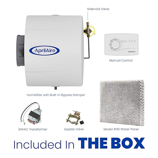 AprilAire 600M 17-gal. Whole-House Large Bypass Evaporative Humidifier with Manual Control for up to 5,000 sq. ft. + AprilAire Model 5843 Humidifier Installation Kit