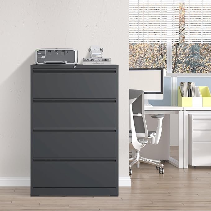 Locking File Cabinet with 4 Drawer Heavy Duty Large Metal Filing Cabinet Home Office Lateral File Cabinets Wide Steel Cabinets for Legal/Letter Size,Assembly Required