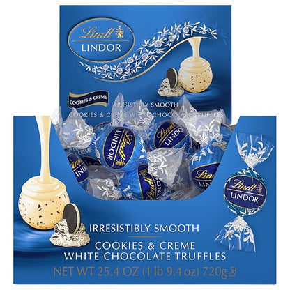 Lindt LINDOR Cookies and Creme White Chocolate Candy Truffles with Smooth, Melting Truffle Center, 25.4 oz., 60 Count