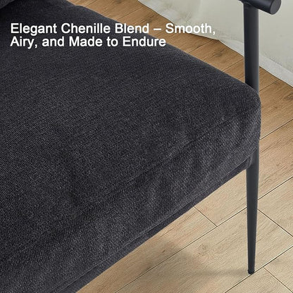 Accent Chair Mid Century Modern Armchair for Living Room,Bedroom,Office,Lounge Comfy Chenille Upholstered Soft Removable Washable Cushions and Pillows,Metal Wood-Grain Armrest Legs,Black