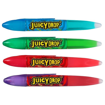Juicy Drop Sour Candy Gel Pen, 12 Ct in Assorted Fruity Flavors, Full Size, Sour Christmas Candy Variety Pack for Stockings, Party Favors, Birthday Parties, Goodie Bags, Gifts for Kids