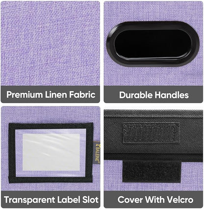 BALEINE File Organizer Box with Lid, Collapsible File Folder Organizer with Plastic Slide, Hanging File Folder Box for Office Document Storage (1 Pack, Purple)