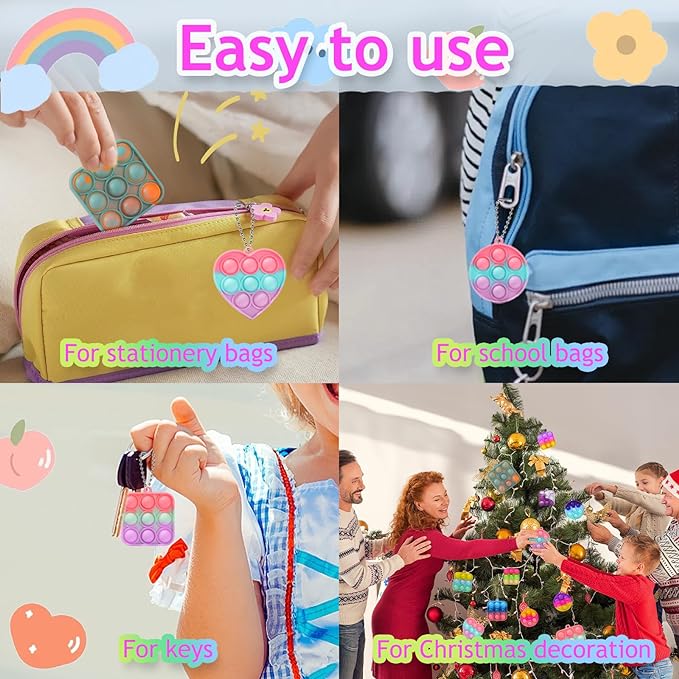 30PCS Party Favors for Kids,Bulk Fidget Toys, Birthday Party Toys, Small Classroom Prizes Box Fidgets Toys for Kids Toddlers Adult, Goodie Bag Stuffers, Treasure Chest, Bubbles Poppers (Square)