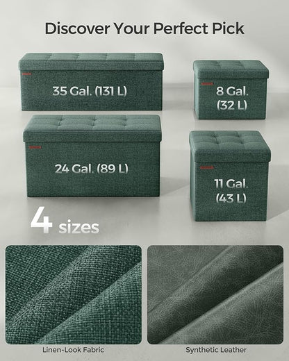 SONGMICS Mazie Collection - Small Folding Storage Ottoman, Foot Rest Stool, 12.2 x 16.1 x 12.2 Inches, 286 lb Load Capacity, for Living Room, Bedroom, Home Office, Dorm, Retro Green ULSF102C01