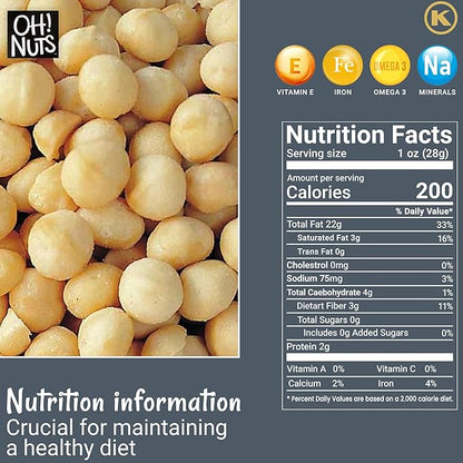 Oh! Nuts Roasted Salted Macadamia - 1 lb - Macadamia Nuts Salted - Premium Roasted Macadamia