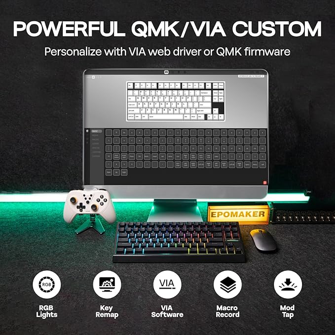 EPOMAKER G84 80% RGB Gaming Mechanical Keyboard, 2.4GHz/ Type-C/BT Wireless Keyboard, QMK/VIA Programmable, Hot-Swappable, NKRO, with Shine Through PBT Keycaps for Gamers (Black, Clear Switch)
