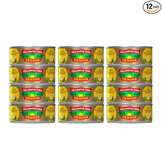 Genova Premium Yellowfin Tuna in Lemon and Herbes de Provence Infused Olive Oil, 5 Ounce Cans (Pack of 12), Solid Light