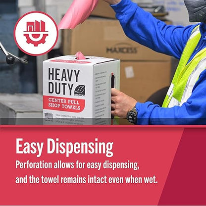 Fresh Towel Heavy Duty Center Pull Shop Towel Rags for Cleaning- (1 Box of 160 Sheets) Disposable Cleaning Towels - 9 x 12 inches - FT800 (Red)